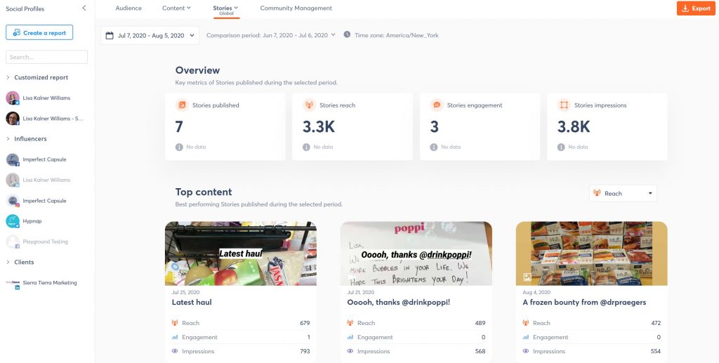 agorapulse ig stories report